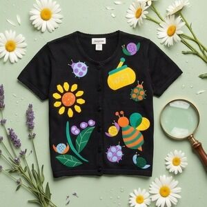 Side‎ Effects of California XL Vintage 90s Garden Bee Snail Cardigan Black NWT